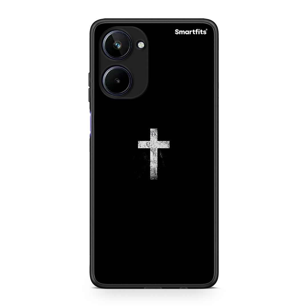 Θήκη Realme 10 White Cross από τη Smartfits με σχέδιο στο πίσω μέρος και μαύρο περίβλημα | Realme 10 White Cross Case with Colorful Back and Black Bezels