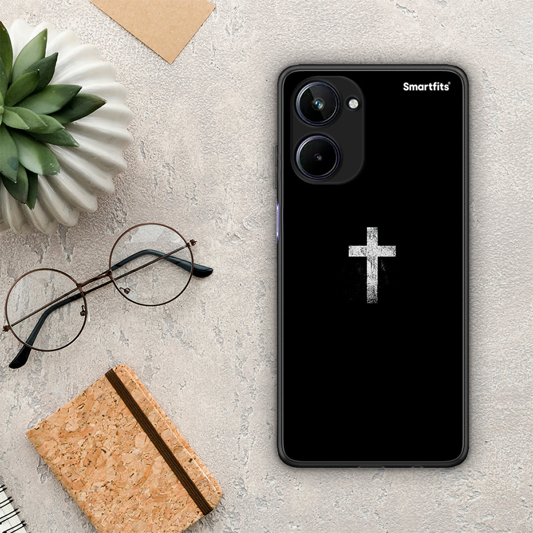 Θήκη Realme 10 White Cross από τη Smartfits με σχέδιο στο πίσω μέρος και μαύρο περίβλημα | Realme 10 White Cross Case with Colorful Back and Black Bezels