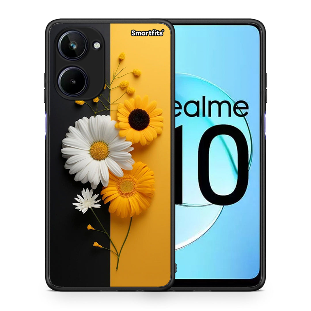 Θήκη Realme 10 Yellow Daisies από τη Smartfits με σχέδιο στο πίσω μέρος και μαύρο περίβλημα | Realme 10 Yellow Daisies Case with Colorful Back and Black Bezels