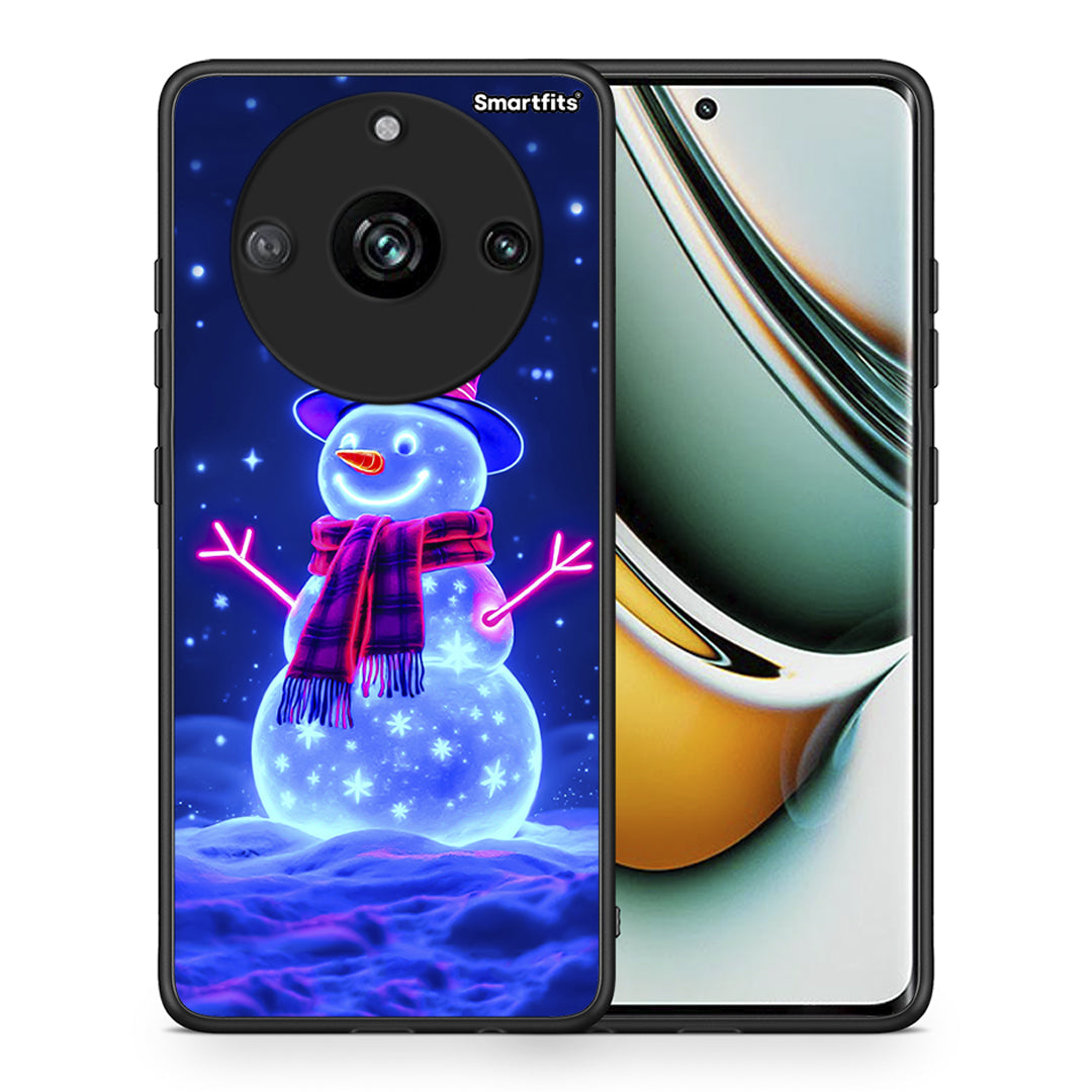 Θήκη Realme 11 Pro Christmas Neon Snowman από τη Smartfits με σχέδιο στο πίσω μέρος και μαύρο περίβλημα | Realme 11 Pro Christmas Neon Snowman case with colorful back and black bezels