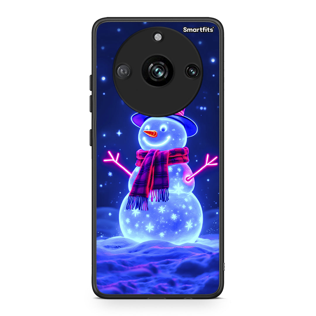 Realme 11 Pro Christmas Neon Snowman θήκη από τη Smartfits με σχέδιο στο πίσω μέρος και μαύρο περίβλημα | Smartphone case with colorful back and black bezels by Smartfits