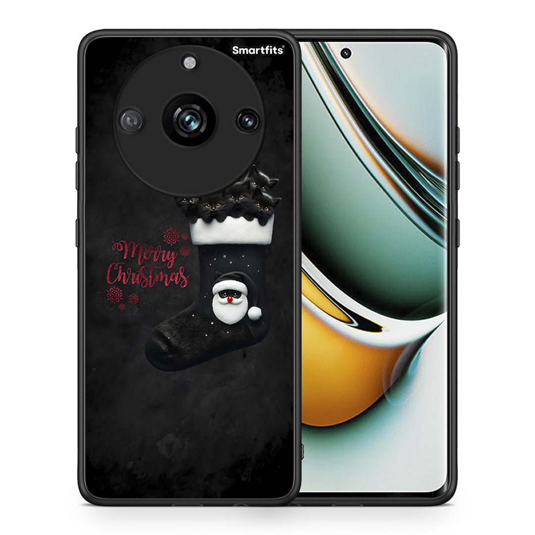 Θήκη Realme 11 Pro+ Merry Cat Christmas από τη Smartfits με σχέδιο στο πίσω μέρος και μαύρο περίβλημα | Realme 11 Pro+ Merry Cat Christmas case with colorful back and black bezels