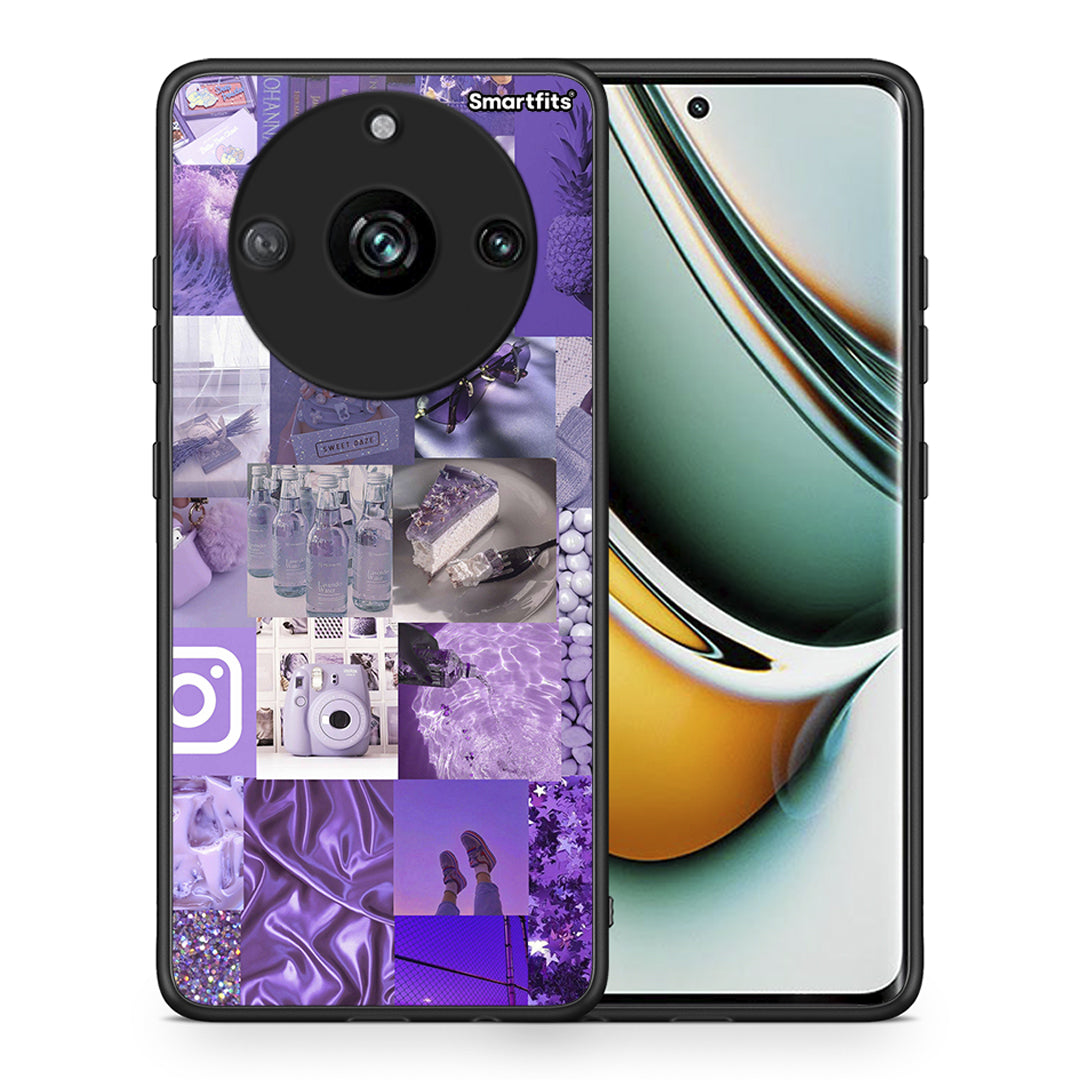 Θήκη Realme 11 Pro+ Purple Aesthetic Collage από τη Smartfits με σχέδιο στο πίσω μέρος και μαύρο περίβλημα | Realme 11 Pro+ Purple Aesthetic Collage case with colorful back and black bezels