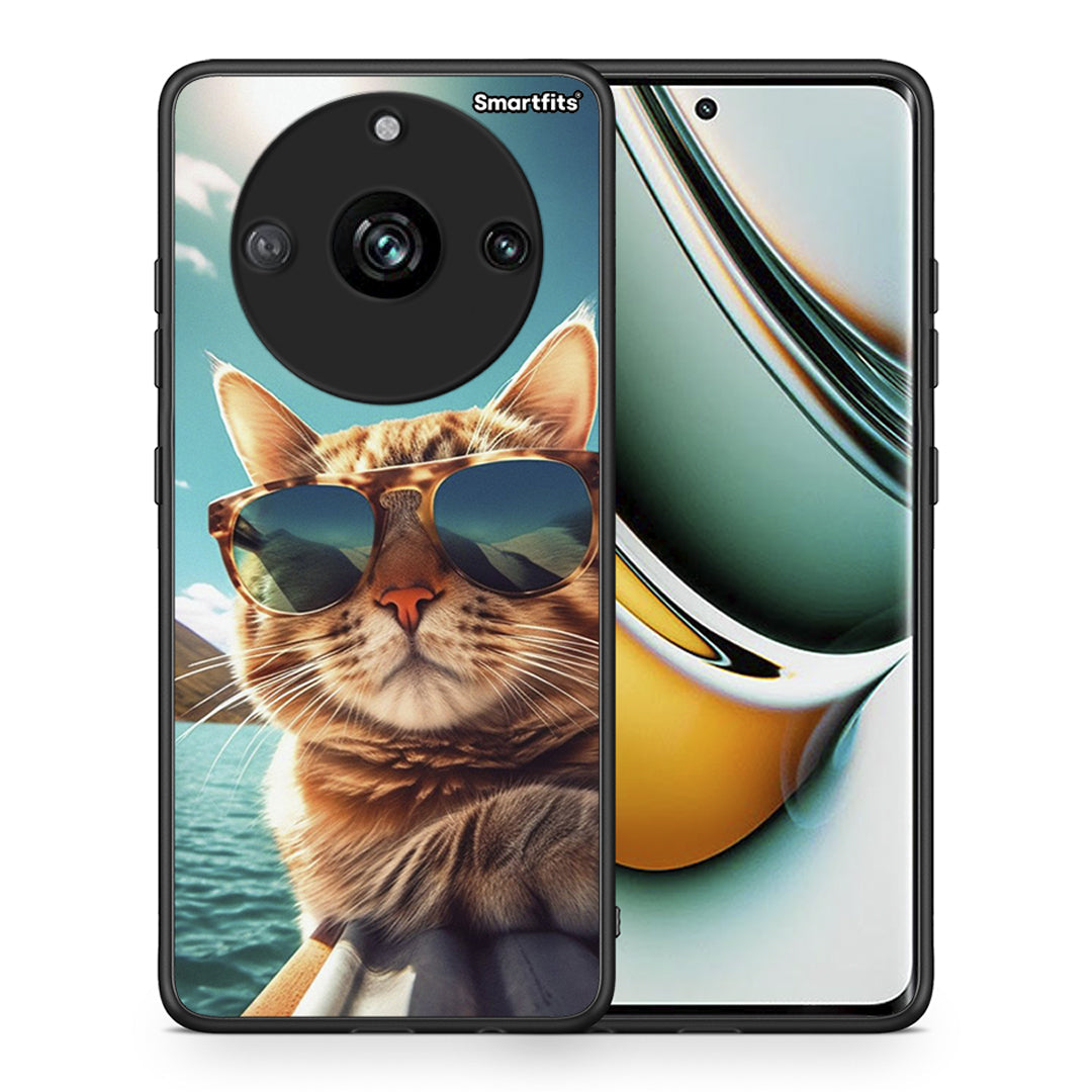 Θήκη Realme 11 Pro+ Summer Cat από τη Smartfits με σχέδιο στο πίσω μέρος και μαύρο περίβλημα | Realme 11 Pro+ Summer Cat case with colorful back and black bezels