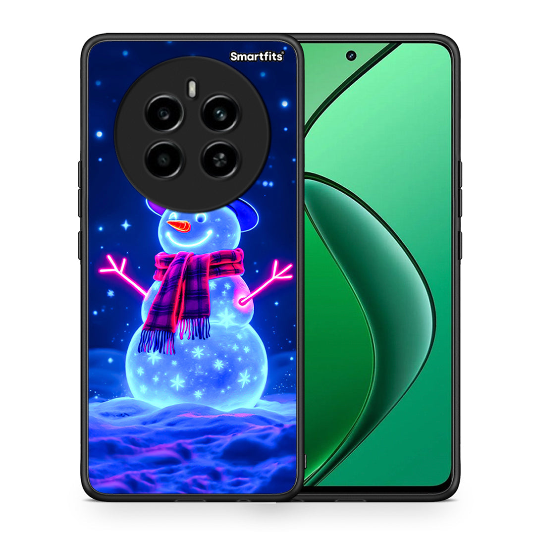 Θήκη Realme 12 4G / 12+ / 13 4G Christmas Neon Snowman από τη Smartfits με σχέδιο στο πίσω μέρος και μαύρο περίβλημα | Realme 12 4G / 12+ / 13 4G Christmas Neon Snowman case with colorful back and black bezels