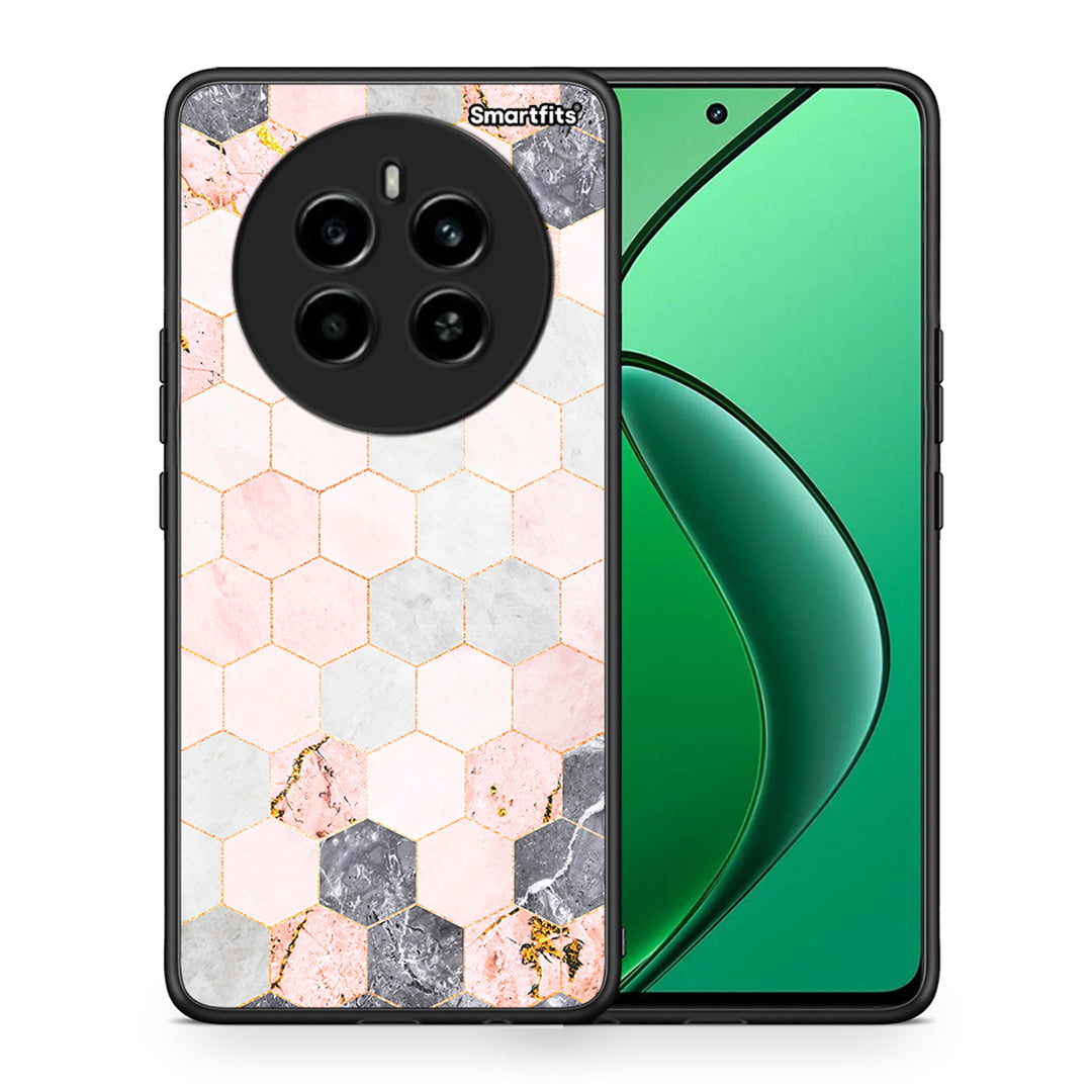 Θήκη Realme 12 4G / 12+ / 13 4G Hexagon Pink Marble από τη Smartfits με σχέδιο στο πίσω μέρος και μαύρο περίβλημα | Realme 12 4G / 12+ / 13 4G Hexagon Pink Marble case with colorful back and black bezels