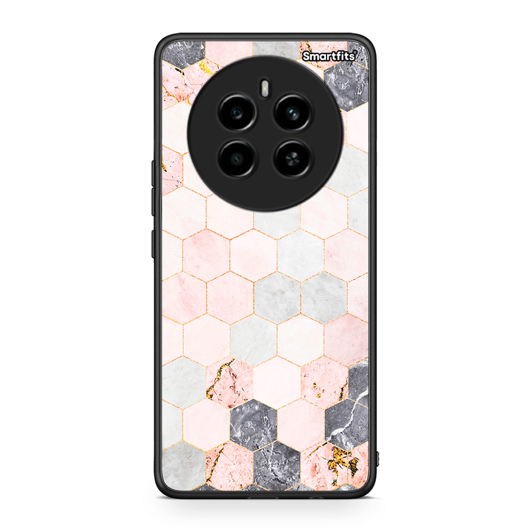 4 - Realme 12 4G / 12+ / 13 4G Hexagon Pink Marble case, cover, bumper