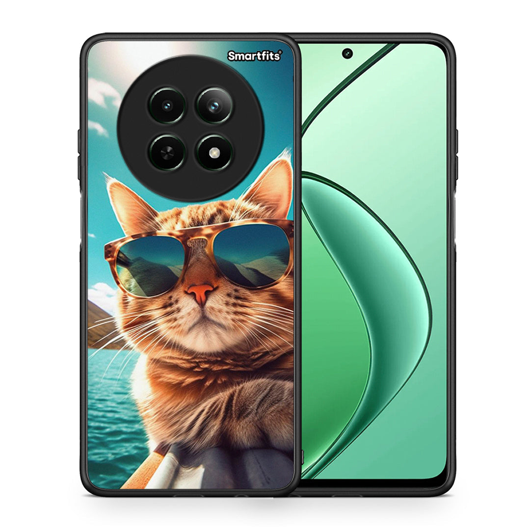 Θήκη Realme 12 5G Summer Cat από τη Smartfits με σχέδιο στο πίσω μέρος και μαύρο περίβλημα | Realme 12 5G Summer Cat case with colorful back and black bezels