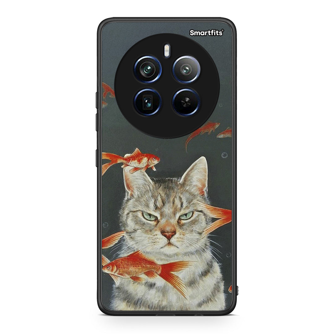 Realme 12 Pro 5G / 12 Pro+ Cat Goldfish θήκη από τη Smartfits με σχέδιο στο πίσω μέρος και μαύρο περίβλημα | Smartphone case with colorful back and black bezels by Smartfits