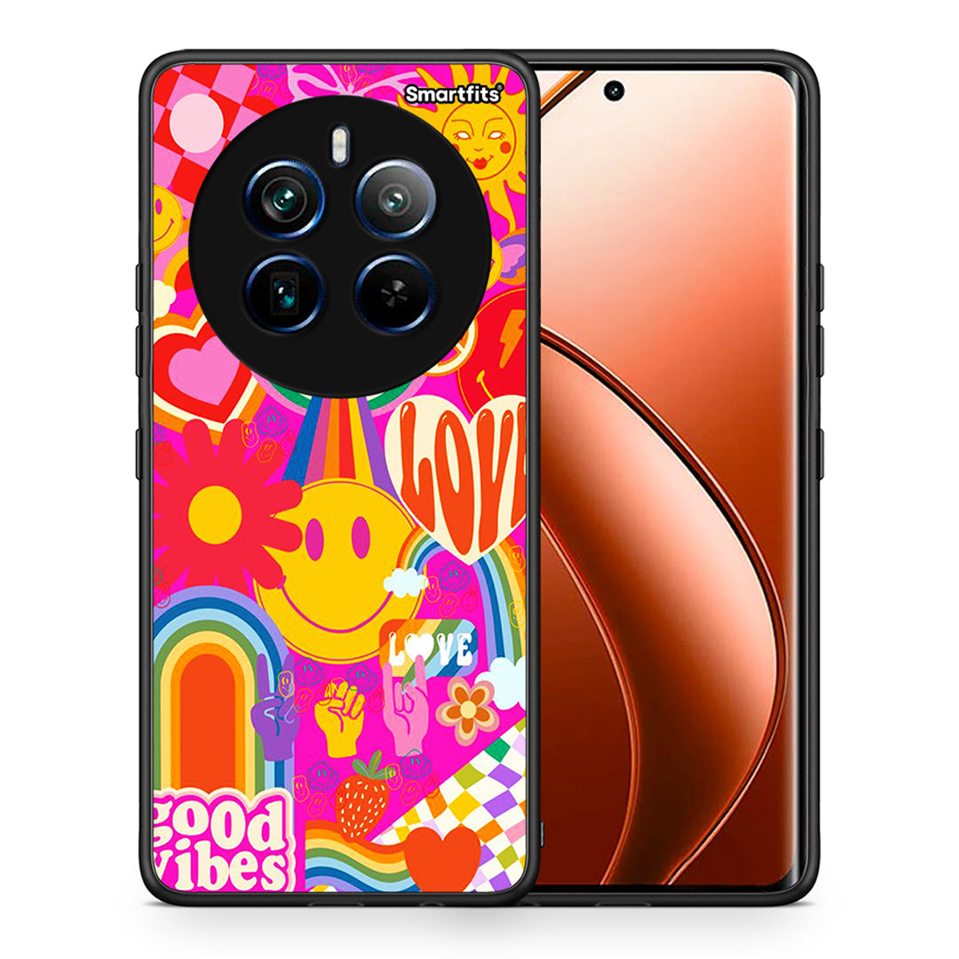 Θήκη Realme 12 Pro 5G / 12 Pro+ Hippie Love από τη Smartfits με σχέδιο στο πίσω μέρος και μαύρο περίβλημα | Realme 12 Pro 5G / 12 Pro+ Hippie Love case with colorful back and black bezels