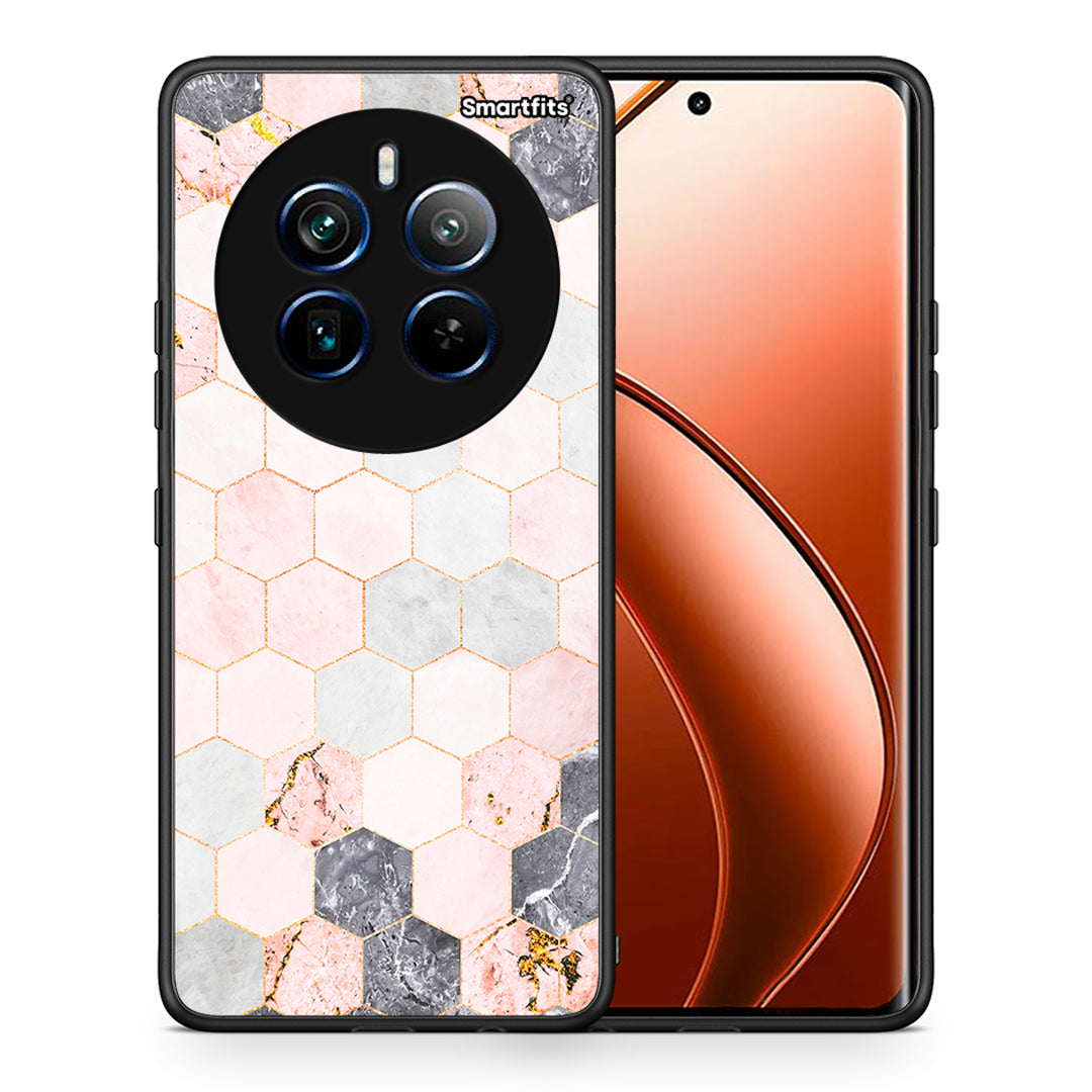Θήκη Realme 12 Pro 5G / 12 Pro+ Hexagon Pink Marble από τη Smartfits με σχέδιο στο πίσω μέρος και μαύρο περίβλημα | Realme 12 Pro 5G / 12 Pro+ Hexagon Pink Marble case with colorful back and black bezels