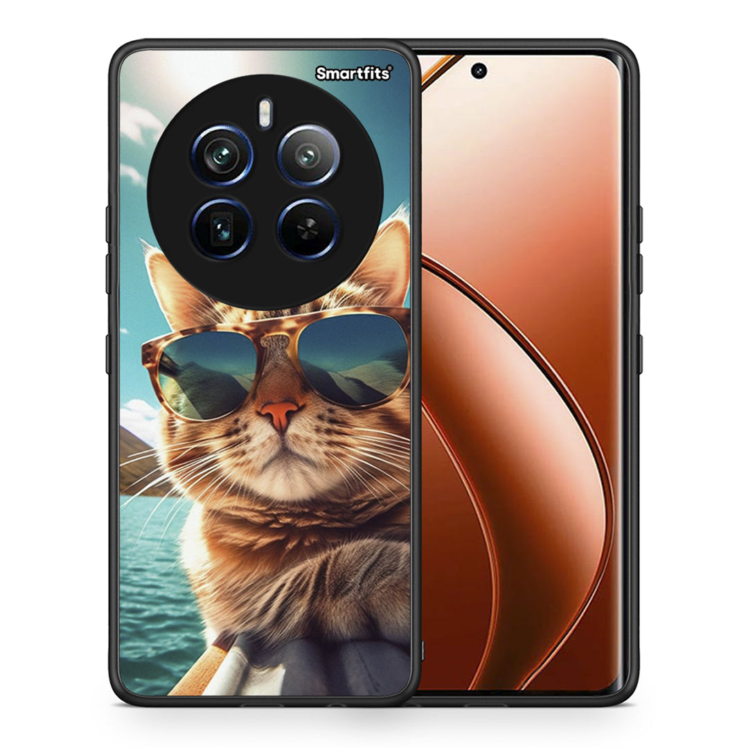 Θήκη Realme 12 Pro 5G / 12 Pro+ Summer Cat από τη Smartfits με σχέδιο στο πίσω μέρος και μαύρο περίβλημα | Realme 12 Pro 5G / 12 Pro+ Summer Cat case with colorful back and black bezels