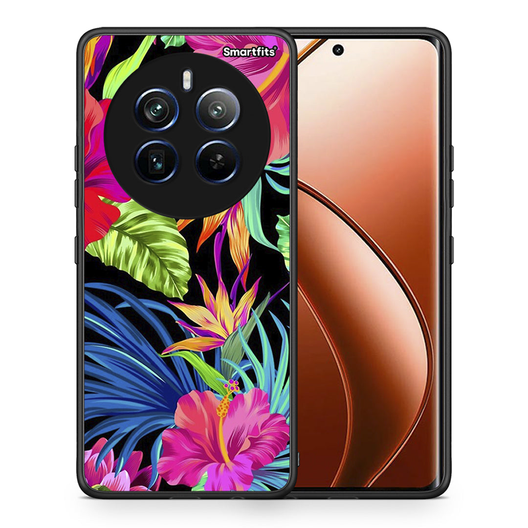 Θήκη Realme 12 Pro 5G / 12 Pro+ Tropical Flowers από τη Smartfits με σχέδιο στο πίσω μέρος και μαύρο περίβλημα | Realme 12 Pro 5G / 12 Pro+ Tropical Flowers case with colorful back and black bezels