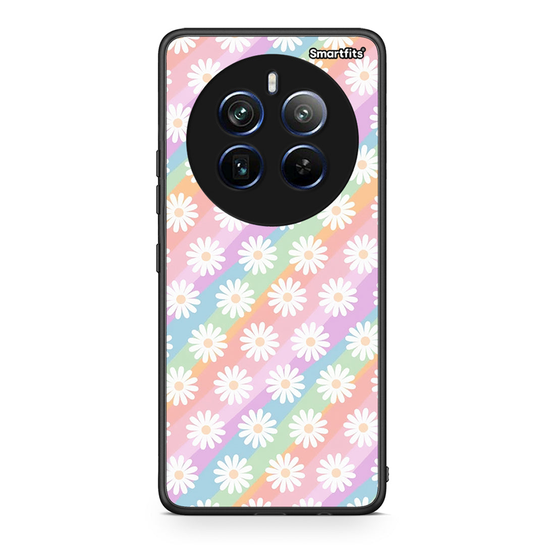 Realme 12 Pro 5G / 12 Pro+ White Daisies θήκη από τη Smartfits με σχέδιο στο πίσω μέρος και μαύρο περίβλημα | Smartphone case with colorful back and black bezels by Smartfits