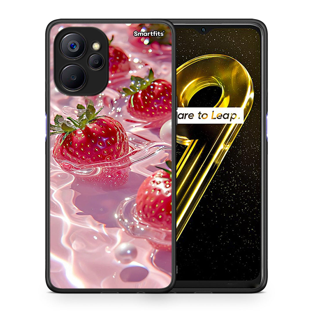 Θήκη Realme 9i 5G Juicy Strawberries από τη Smartfits με σχέδιο στο πίσω μέρος και μαύρο περίβλημα | Realme 9i 5G Juicy Strawberries case with colorful back and black bezels