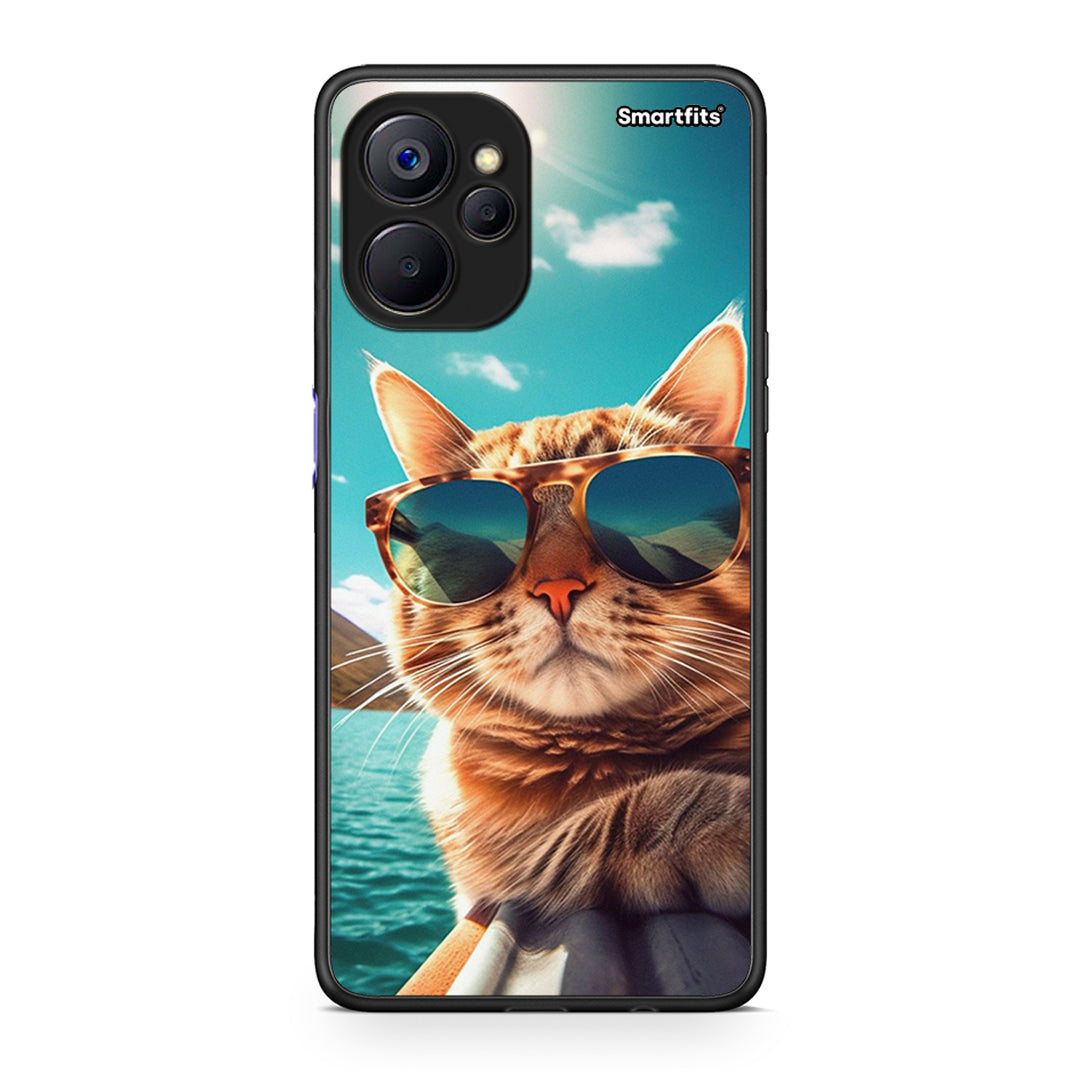 Realme 9i 5G Summer Cat θήκη από τη Smartfits με σχέδιο στο πίσω μέρος και μαύρο περίβλημα | Smartphone case with colorful back and black bezels by Smartfits