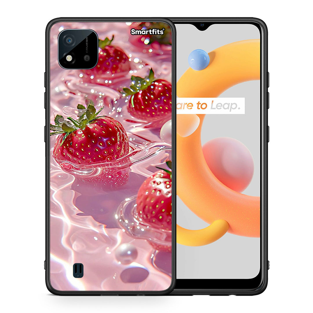 Θήκη Realme C11 2021 Juicy Strawberries από τη Smartfits με σχέδιο στο πίσω μέρος και μαύρο περίβλημα | Realme C11 2021 Juicy Strawberries case with colorful back and black bezels