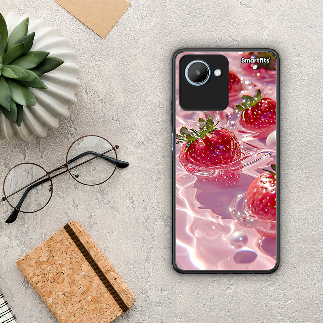 Θήκη Realme C30 Juicy Strawberries από τη Smartfits με σχέδιο στο πίσω μέρος και μαύρο περίβλημα | Realme C30 Juicy Strawberries Case with Colorful Back and Black Bezels