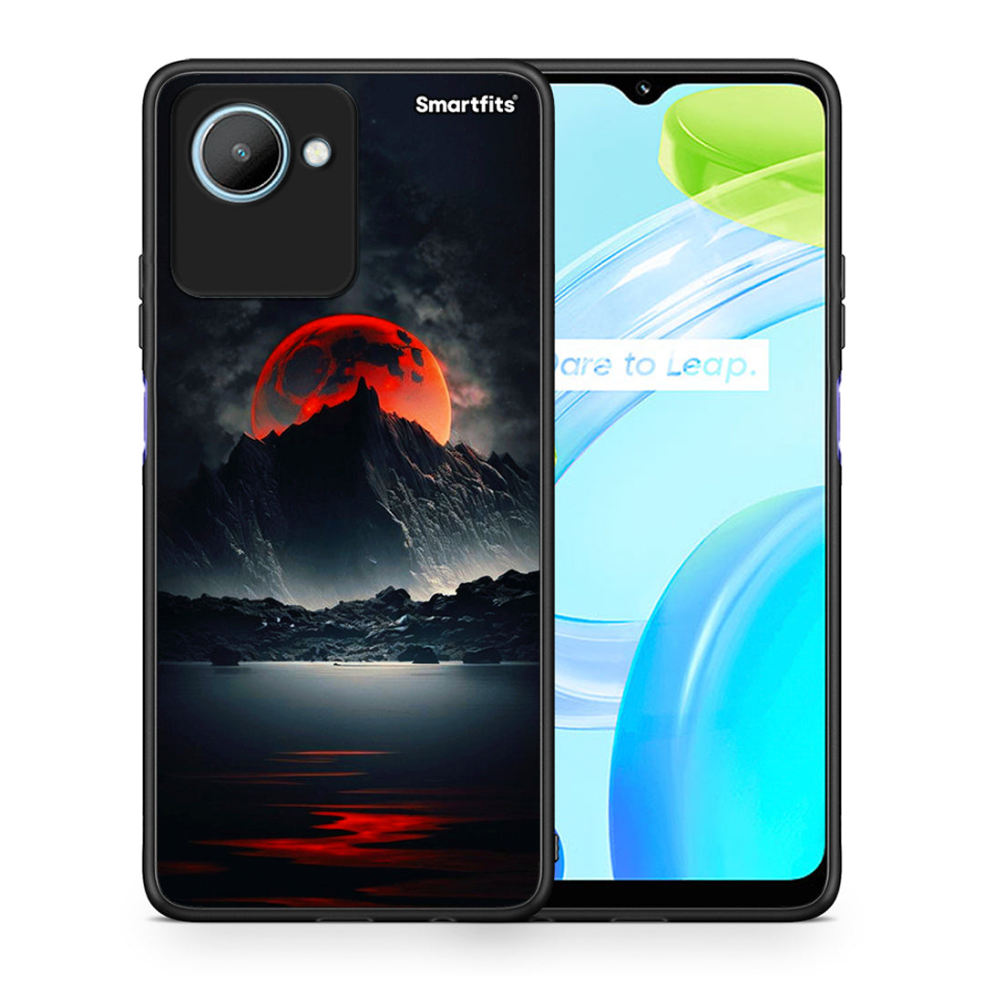 Θήκη Realme C30 Red Full Moon από τη Smartfits με σχέδιο στο πίσω μέρος και μαύρο περίβλημα | Realme C30 Red Full Moon Case with Colorful Back and Black Bezels