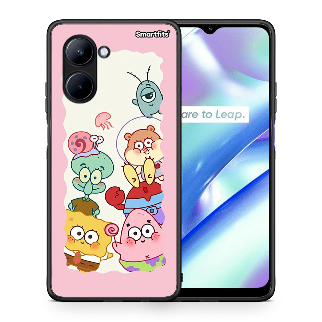 Θήκη Realme C33 Cute Companion από τη Smartfits με σχέδιο στο πίσω μέρος και μαύρο περίβλημα | Realme C33 Cute Companion Case with Colorful Back and Black Bezels