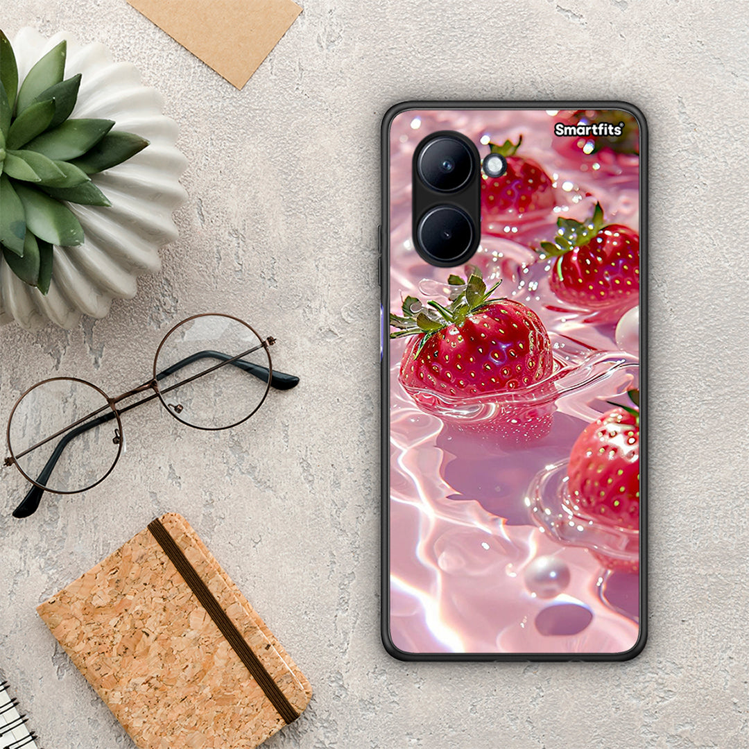 Θήκη Realme C33 Juicy Strawberries από τη Smartfits με σχέδιο στο πίσω μέρος και μαύρο περίβλημα | Realme C33 Juicy Strawberries Case with Colorful Back and Black Bezels