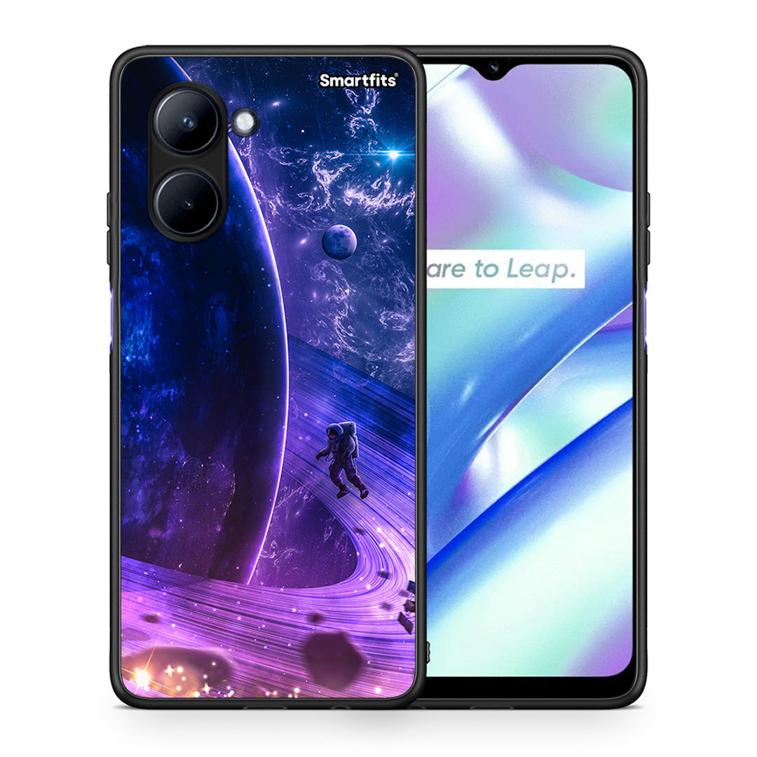 Θήκη Realme C33 Lost Astronaut από τη Smartfits με σχέδιο στο πίσω μέρος και μαύρο περίβλημα | Realme C33 Lost Astronaut Case with Colorful Back and Black Bezels