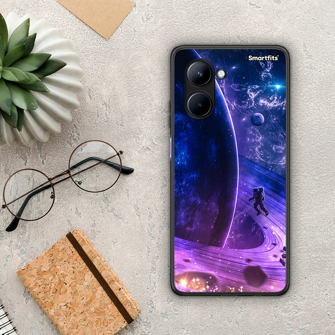 Θήκη Realme C33 Lost Astronaut από τη Smartfits με σχέδιο στο πίσω μέρος και μαύρο περίβλημα | Realme C33 Lost Astronaut Case with Colorful Back and Black Bezels