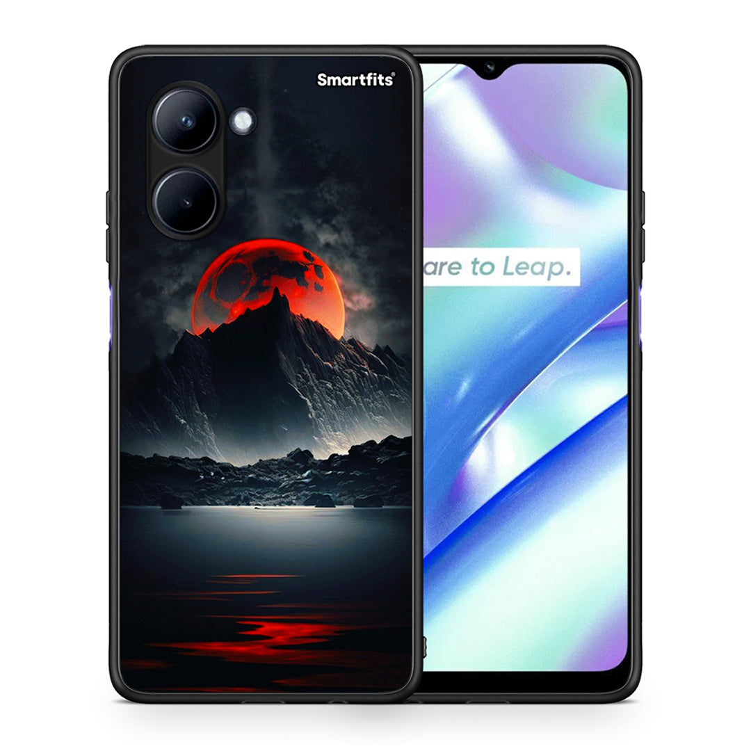 Θήκη Realme C33 Red Full Moon από τη Smartfits με σχέδιο στο πίσω μέρος και μαύρο περίβλημα | Realme C33 Red Full Moon Case with Colorful Back and Black Bezels