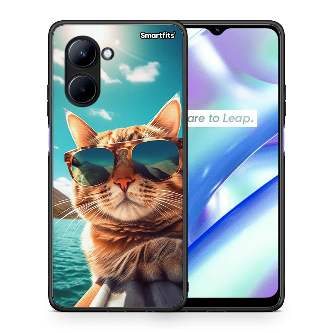 Θήκη Realme C33 Summer Cat από τη Smartfits με σχέδιο στο πίσω μέρος και μαύρο περίβλημα | Realme C33 Summer Cat Case with Colorful Back and Black Bezels