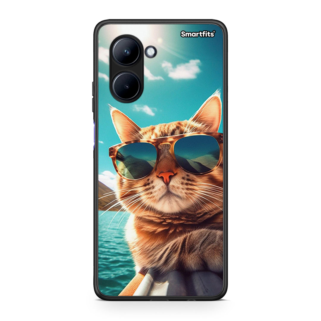 Θήκη Realme C33 Summer Cat από τη Smartfits με σχέδιο στο πίσω μέρος και μαύρο περίβλημα | Realme C33 Summer Cat Case with Colorful Back and Black Bezels