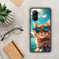 Thumbnail for Θήκη Realme C33 Summer Cat από τη Smartfits με σχέδιο στο πίσω μέρος και μαύρο περίβλημα | Realme C33 Summer Cat Case with Colorful Back and Black Bezels