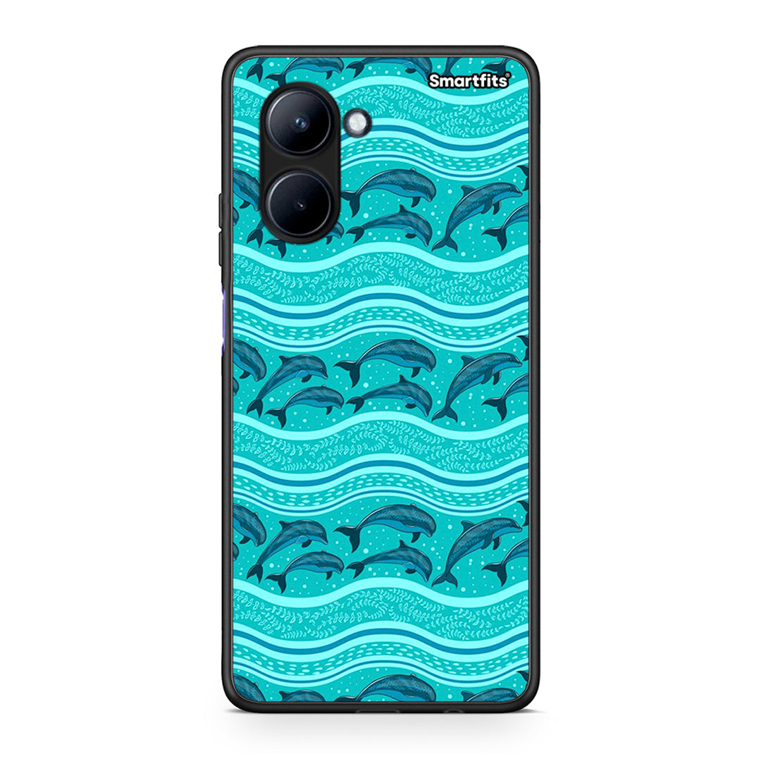 Θήκη Realme C33 Swimming Dolphins από τη Smartfits με σχέδιο στο πίσω μέρος και μαύρο περίβλημα | Realme C33 Swimming Dolphins Case with Colorful Back and Black Bezels