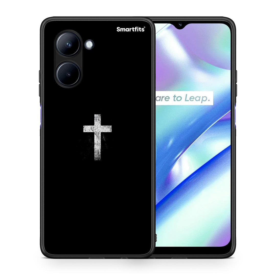 Θήκη Realme C33 White Cross από τη Smartfits με σχέδιο στο πίσω μέρος και μαύρο περίβλημα | Realme C33 White Cross Case with Colorful Back and Black Bezels