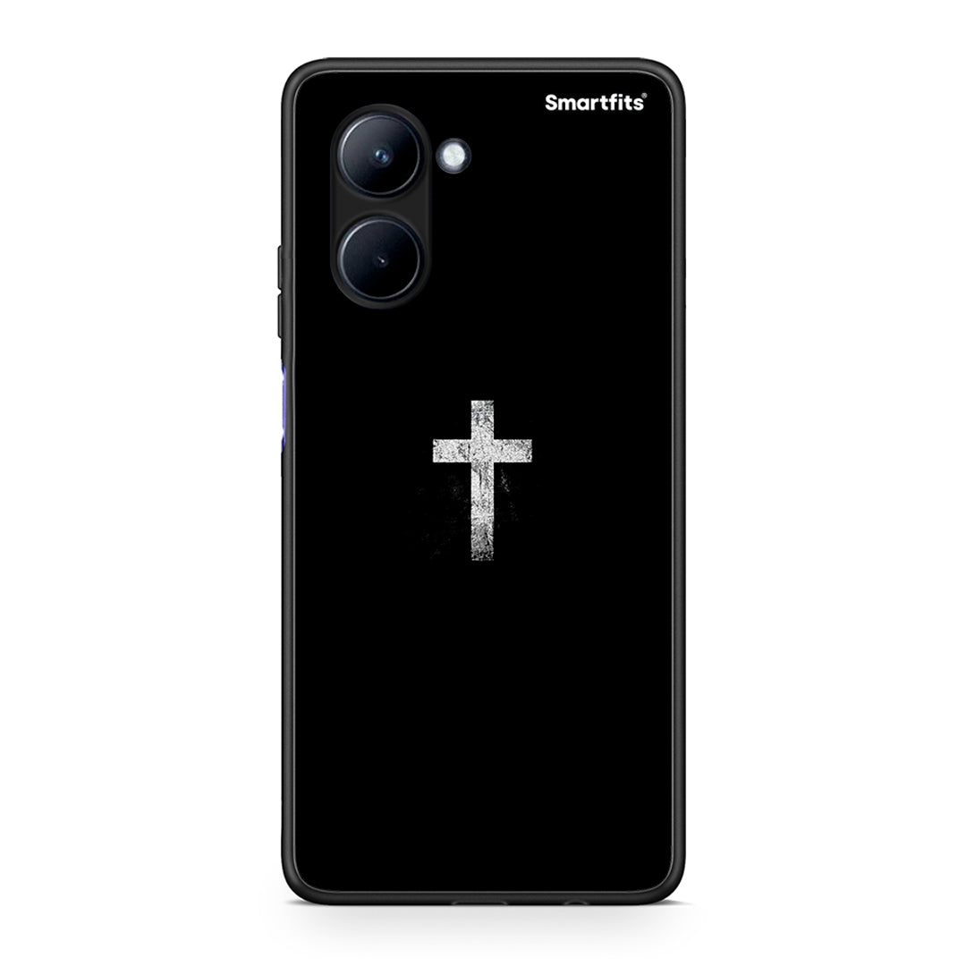 Θήκη Realme C33 White Cross από τη Smartfits με σχέδιο στο πίσω μέρος και μαύρο περίβλημα | Realme C33 White Cross Case with Colorful Back and Black Bezels