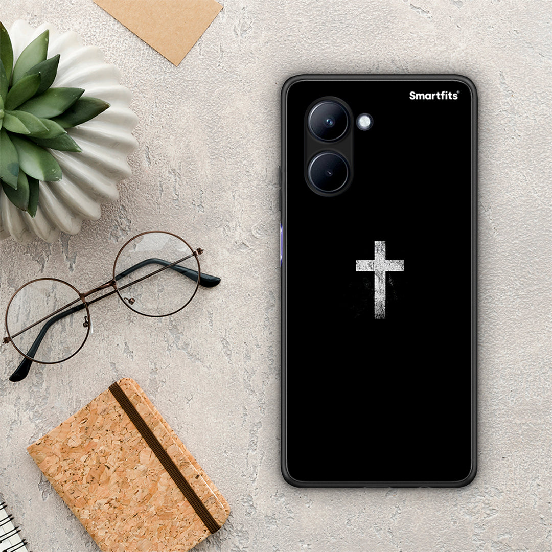 Θήκη Realme C33 White Cross από τη Smartfits με σχέδιο στο πίσω μέρος και μαύρο περίβλημα | Realme C33 White Cross Case with Colorful Back and Black Bezels