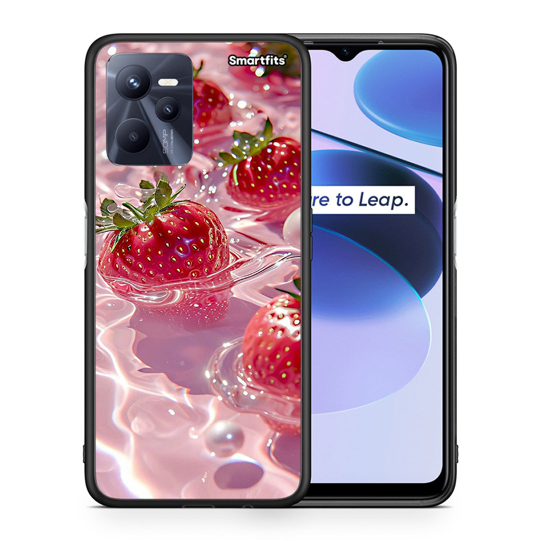 Θήκη Realme C35 Juicy Strawberries από τη Smartfits με σχέδιο στο πίσω μέρος και μαύρο περίβλημα | Realme C35 Juicy Strawberries case with colorful back and black bezels