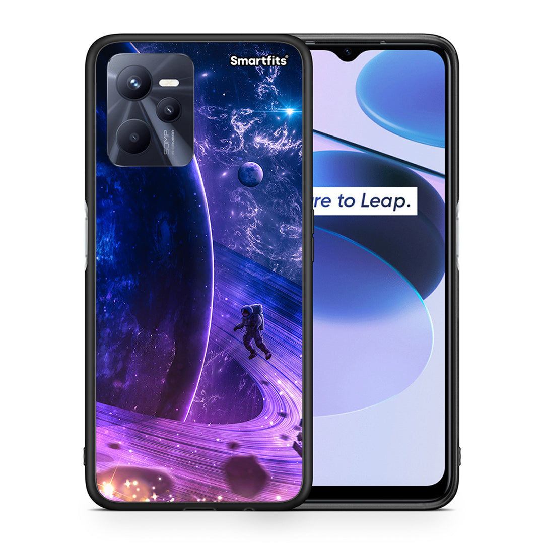 Θήκη Realme C35 Lost Astronaut από τη Smartfits με σχέδιο στο πίσω μέρος και μαύρο περίβλημα | Realme C35 Lost Astronaut case with colorful back and black bezels