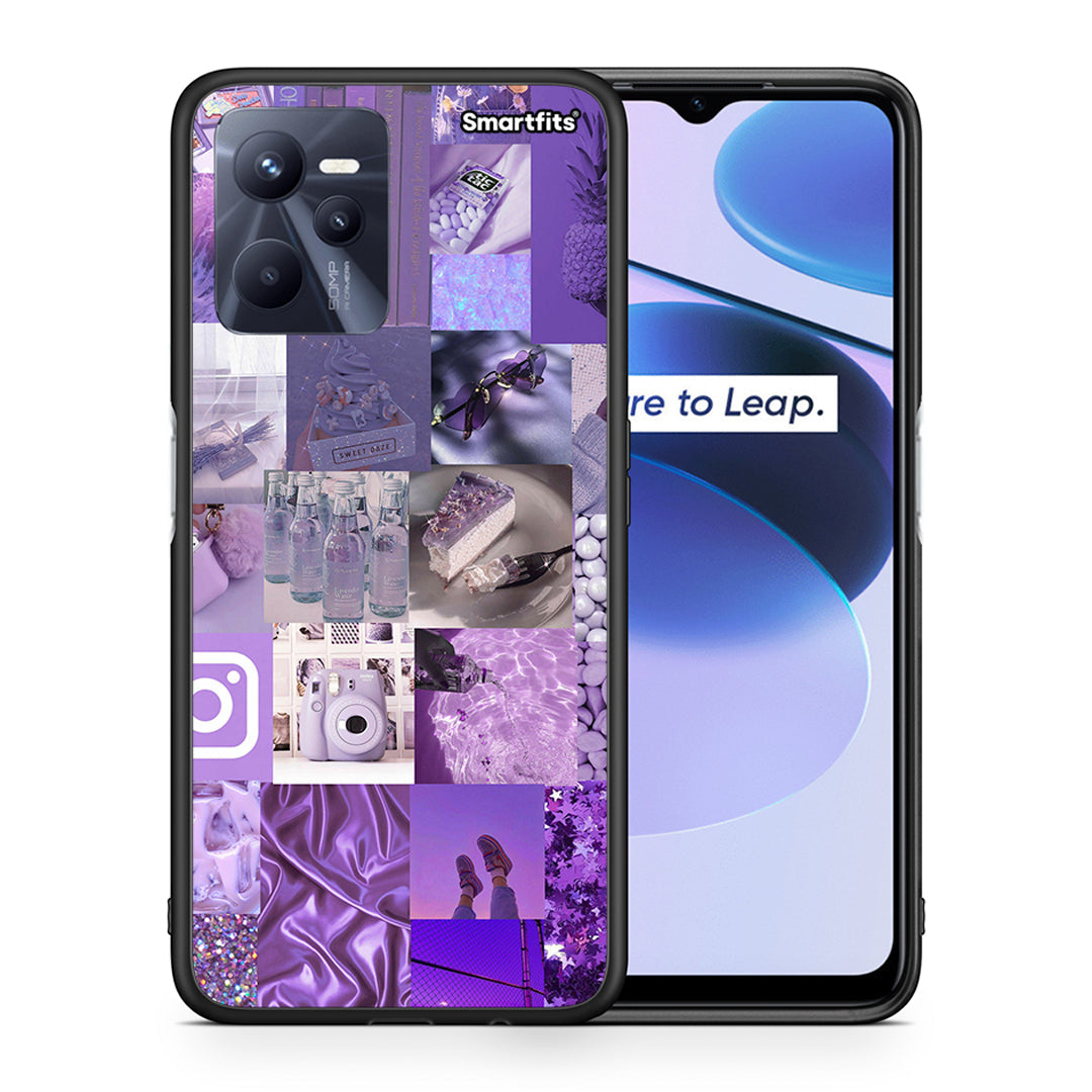 Θήκη Realme C35 Purple Aesthetic Collage από τη Smartfits με σχέδιο στο πίσω μέρος και μαύρο περίβλημα | Realme C35 Purple Aesthetic Collage case with colorful back and black bezels