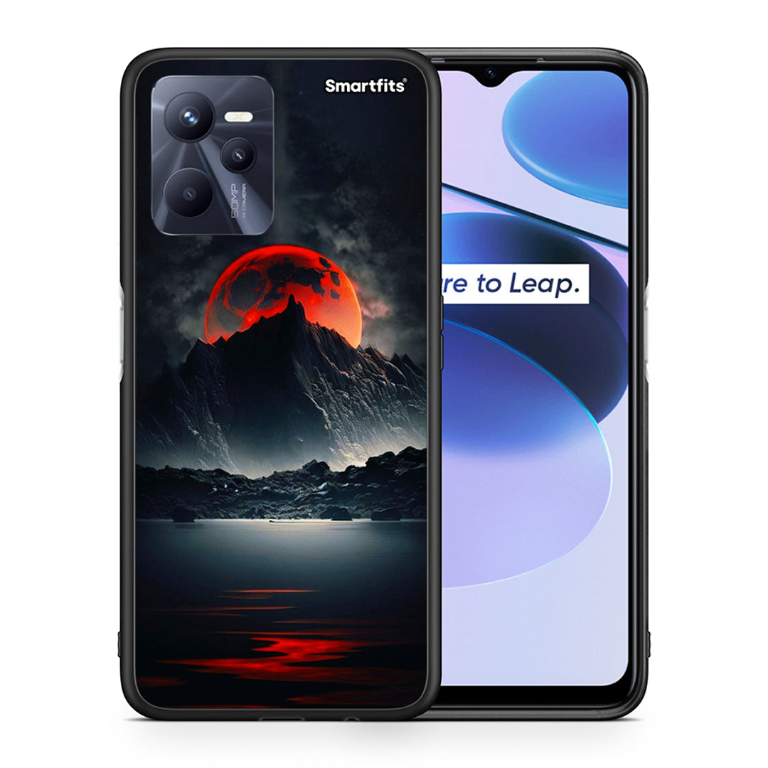 Θήκη Realme C35 Red Full Moon από τη Smartfits με σχέδιο στο πίσω μέρος και μαύρο περίβλημα | Realme C35 Red Full Moon case with colorful back and black bezels