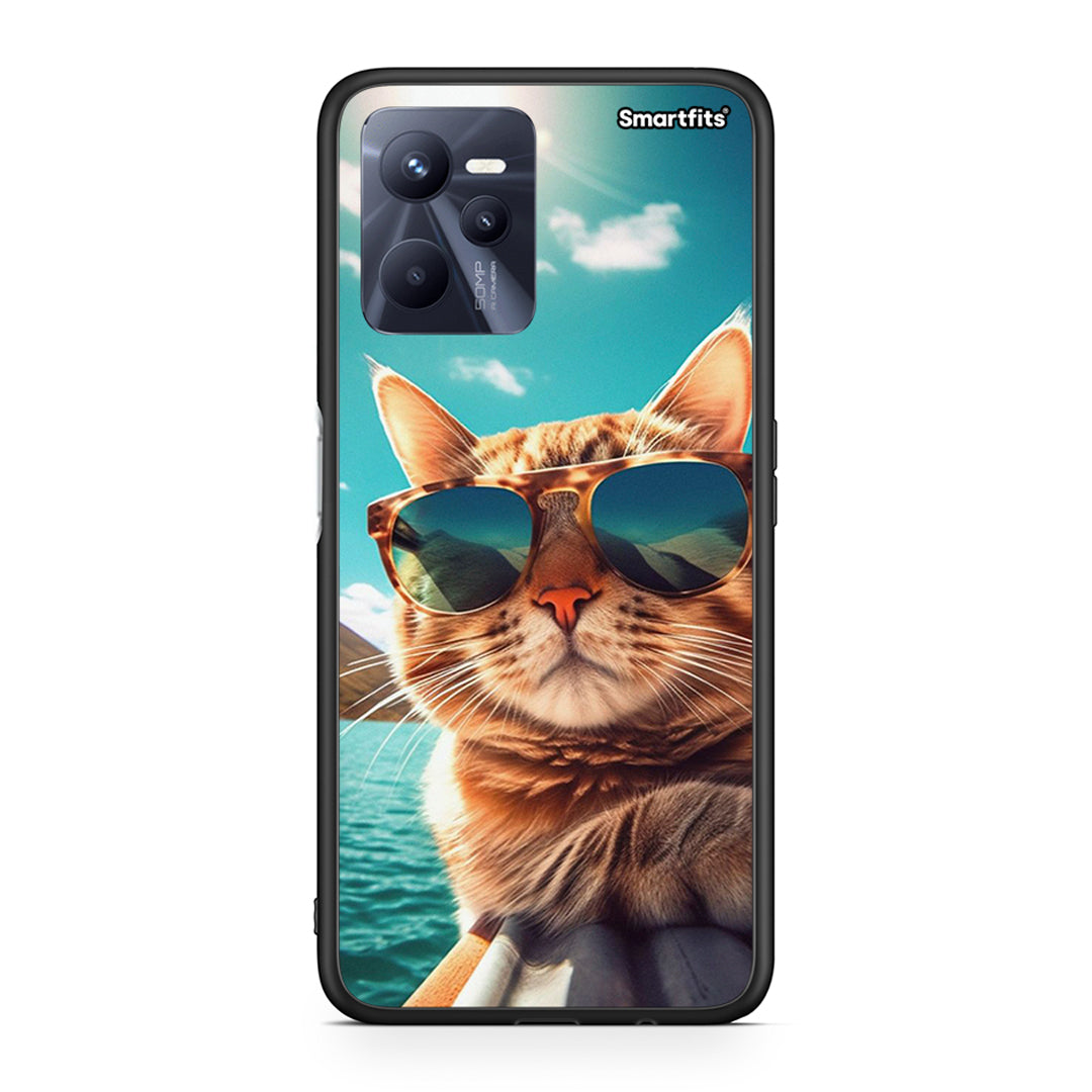 Realme C35 Summer Cat θήκη από τη Smartfits με σχέδιο στο πίσω μέρος και μαύρο περίβλημα | Smartphone case with colorful back and black bezels by Smartfits