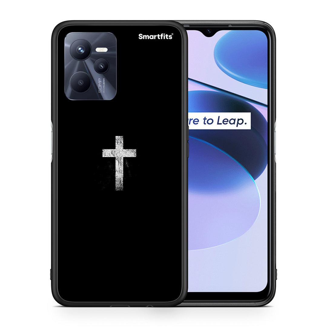 Θήκη Realme C35 White Cross από τη Smartfits με σχέδιο στο πίσω μέρος και μαύρο περίβλημα | Realme C35 White Cross case with colorful back and black bezels