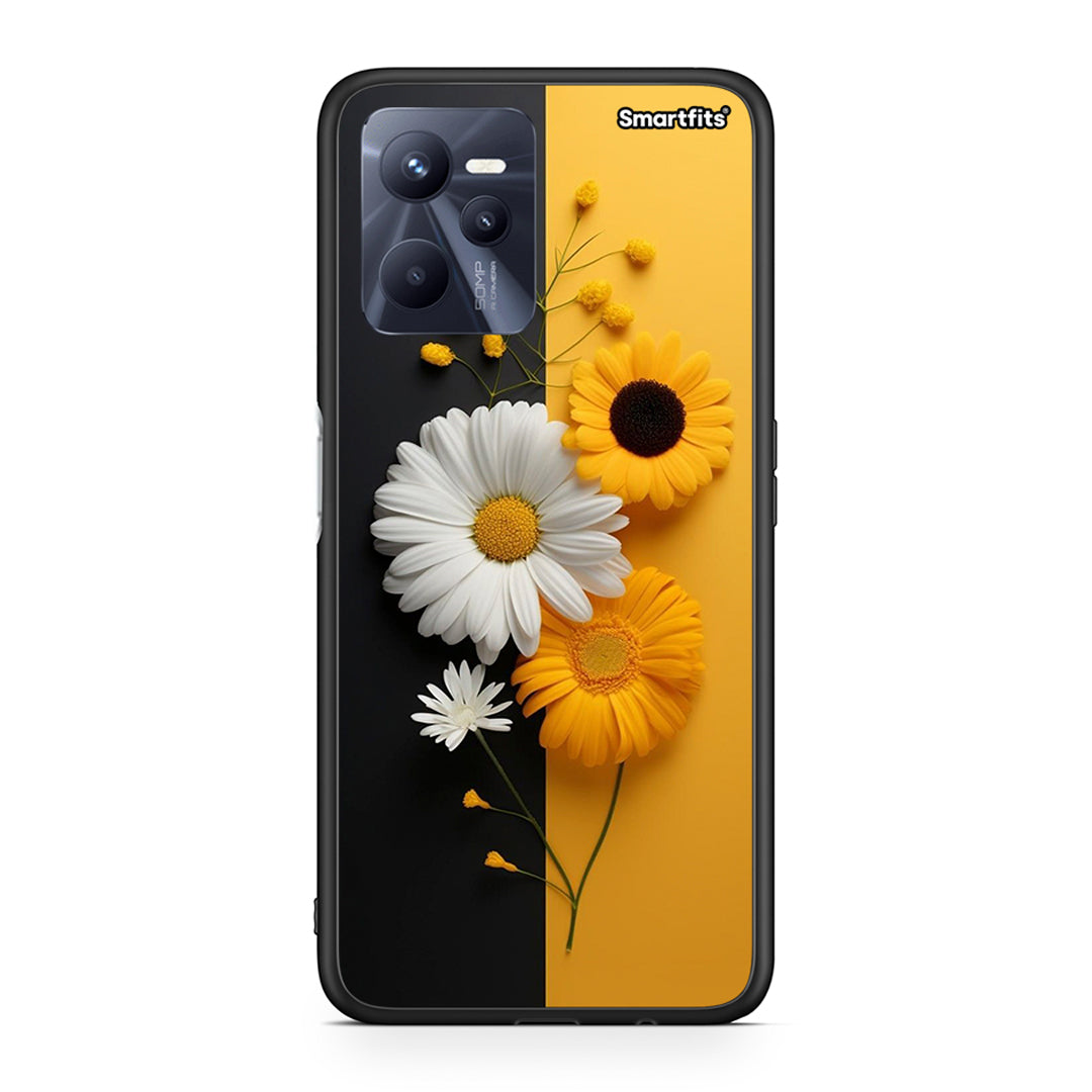 Realme C35 Yellow Daisies θήκη από τη Smartfits με σχέδιο στο πίσω μέρος και μαύρο περίβλημα | Smartphone case with colorful back and black bezels by Smartfits