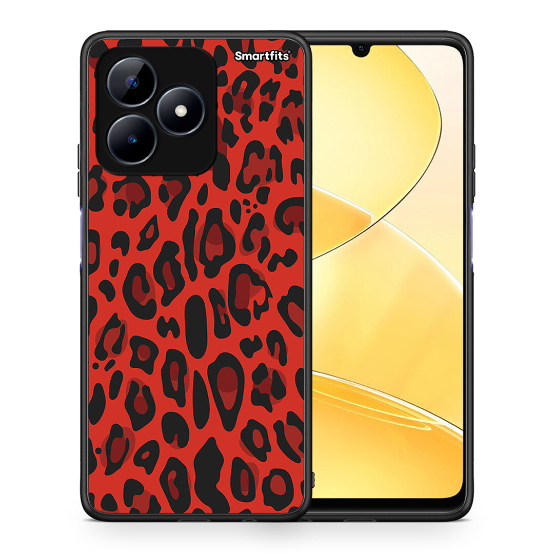 Θήκη Realme C51 Red Leopard Animal από τη Smartfits με σχέδιο στο πίσω μέρος και μαύρο περίβλημα | Realme C51 Red Leopard Animal case with colorful back and black bezels