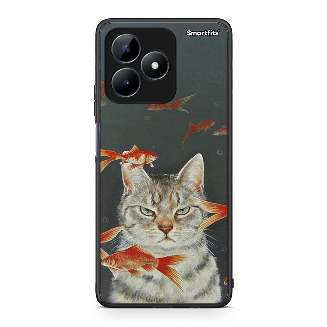 Realme Note 50 Cat Goldfish θήκη από τη Smartfits με σχέδιο στο πίσω μέρος και μαύρο περίβλημα | Smartphone case with colorful back and black bezels by Smartfits