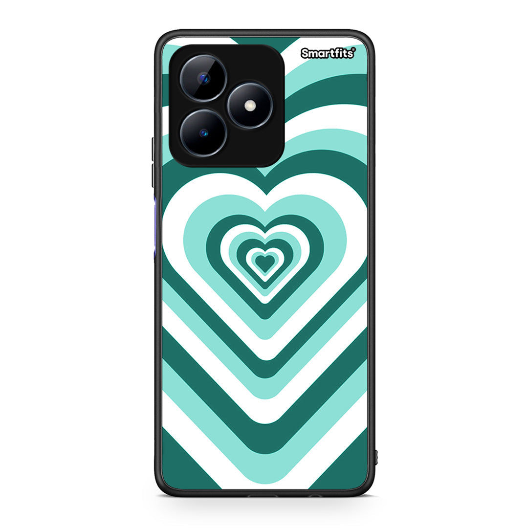 Realme C51 Green Hearts θήκη από τη Smartfits με σχέδιο στο πίσω μέρος και μαύρο περίβλημα | Smartphone case with colorful back and black bezels by Smartfits
