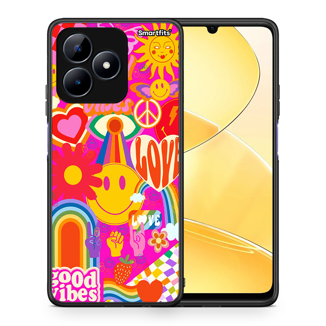 Θήκη Realme C51 Hippie Love από τη Smartfits με σχέδιο στο πίσω μέρος και μαύρο περίβλημα | Realme C51 Hippie Love case with colorful back and black bezels