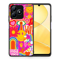 Thumbnail for Θήκη Realme C51 Hippie Love από τη Smartfits με σχέδιο στο πίσω μέρος και μαύρο περίβλημα | Realme C51 Hippie Love case with colorful back and black bezels