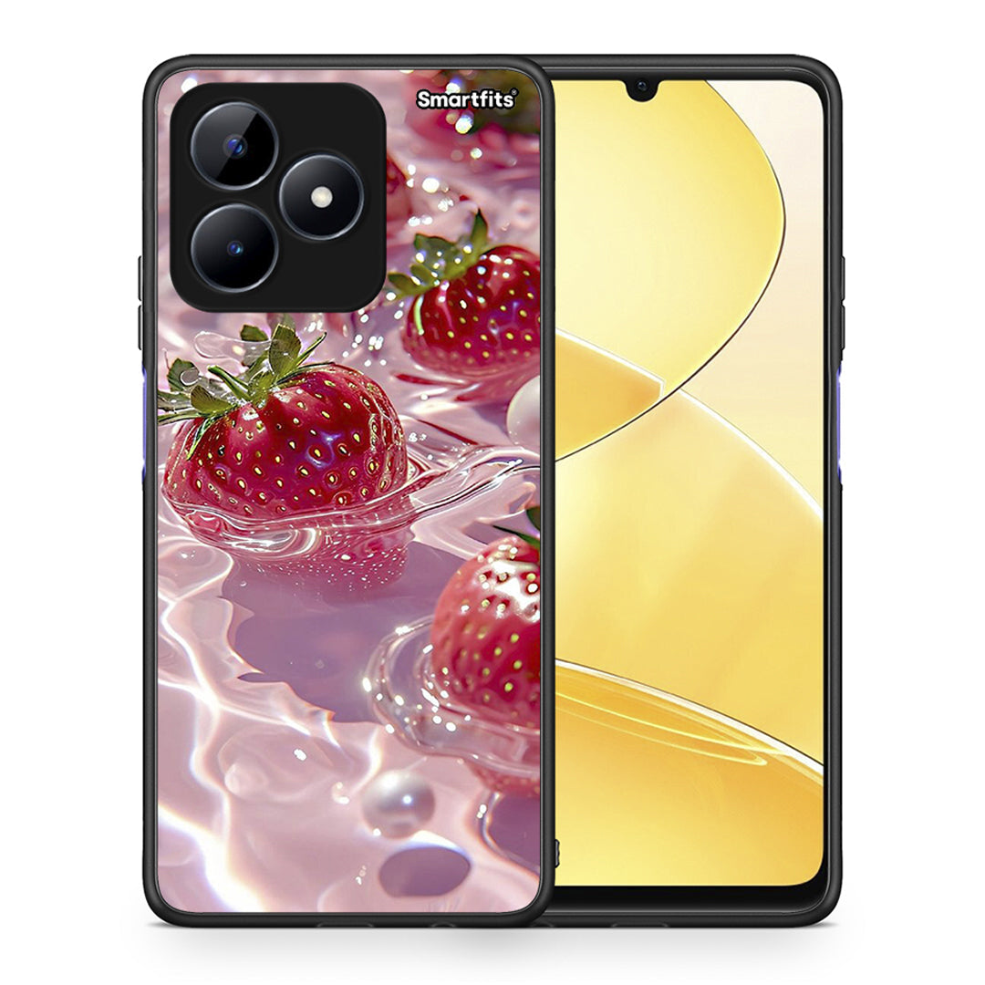 Θήκη Realme C51 Juicy Strawberries από τη Smartfits με σχέδιο στο πίσω μέρος και μαύρο περίβλημα | Realme C51 Juicy Strawberries case with colorful back and black bezels