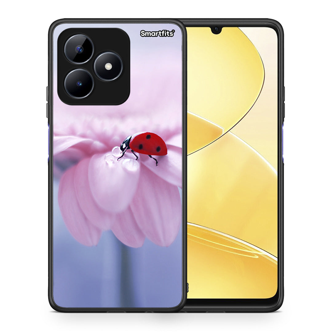 Θήκη Realme C51 Ladybug Flower από τη Smartfits με σχέδιο στο πίσω μέρος και μαύρο περίβλημα | Realme C51 Ladybug Flower case with colorful back and black bezels