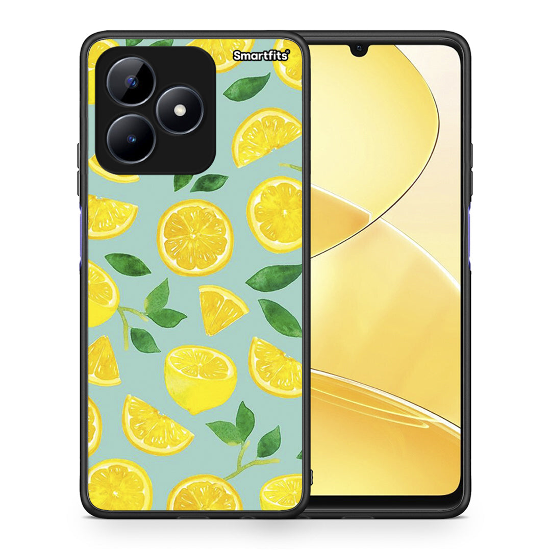Θήκη Realme C51 Lemons από τη Smartfits με σχέδιο στο πίσω μέρος και μαύρο περίβλημα | Realme C51 Lemons case with colorful back and black bezels